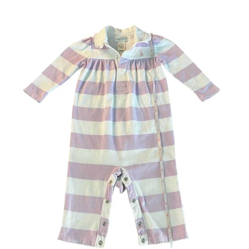 Ralph Lauren Striped Lavender & White Cotton Baby Onsie Size 6 Months